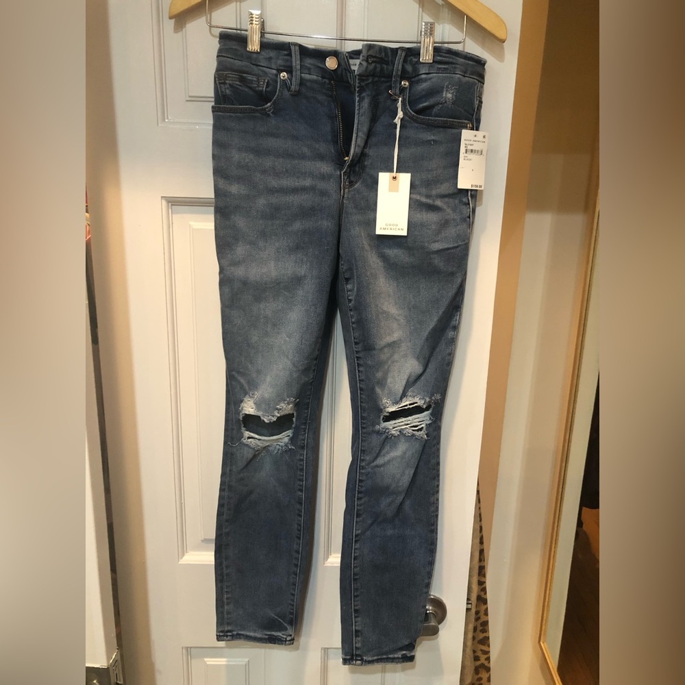 Good American “Good Legs Crop” high waist skinny distressed jeans - size 6/28